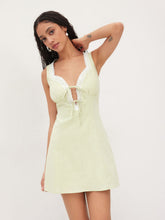 Cotton Sweetheart Neckline Lace Trim Tie Front Bow Mini Dress