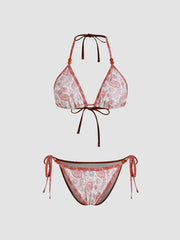 V-neck Paisley Beaded Detail Triangle Bikini Set