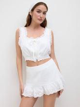 Cotton Broderie Anglaise Trim Tank Crop Tank Top & Mid Rise Mini Skirt Set
