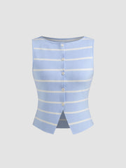 Knit Boat Neck Striped Vest & Pocket Straight Leg Trousers