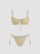 Square Neck Drawstring Cut Out Bracelet Cheeky Bikini Set