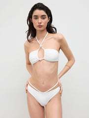V-neck Cut Out Beaded Halter Cheeky Bikini Set With Sarong