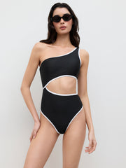 Shaping Asymmetrical Neck Cut Out One Piece Swimsuit