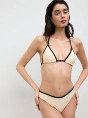 V-neck Contrasting Binding Halter Bikini Set & Bowknot Tiered Cover Up Skirt