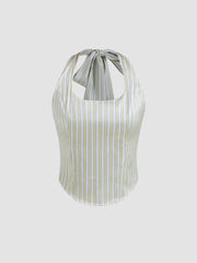 Halter Neckline Stripe Bowknot Tank Top