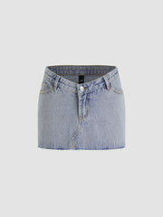 Denim Low Rise Asymmetrical Micro Mini Skirt