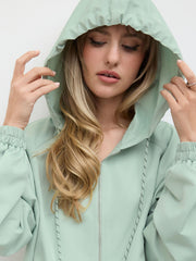 Hooded Zip Through Elastic Waist Drawstring Oversized Jacket