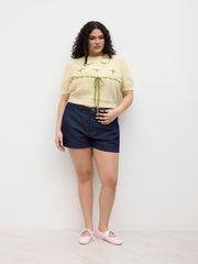 Knit Flower Bowknot Top Curve & Plus