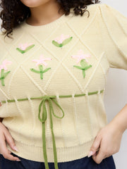 Knit Flower Bowknot Top Curve & Plus