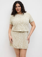 Jacquard Round Neckline Floral Top Curve & Plus