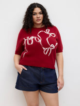 Knit Round Neckline Bowknot Graphic Top Curve & Plus