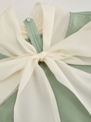 Two Tone Bow Tie Ruffle Midi Dress