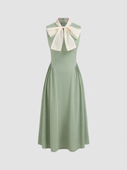 Two Tone Bow Tie Ruffle Midi Dress