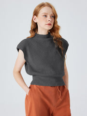 Solid High Neck Knit Vest