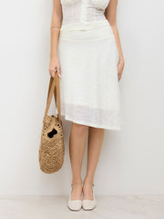 Lace Low Rise Floral Asymmetrical Hem Midi Skirt