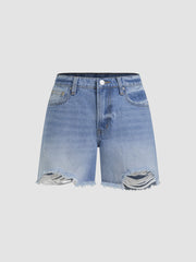 Cider Denim Low Rise Ripped Shorts