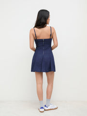 Stretch Denim Sweetheart Ruffle Mini Dress