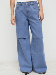 Cider Denim Low Rise Ruched Baggy Jeans