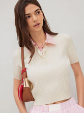 Cable Knit Polo Stripe Two Tone Top