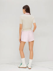 Cable Knit Polo Stripe Two Tone Top