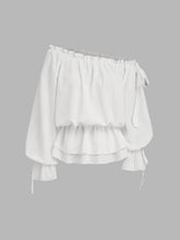 Asymmetrical Neck Lantern Sleeve Knotted Blouse
