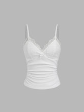 V-neck Solid Lace Ruched Cami Top
