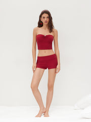 Cotton-blend Bowknot Bandeau Crop Top & Mid Rise Leggings
