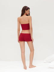 Cotton-blend Bowknot Bandeau Crop Top & Mid Rise Leggings