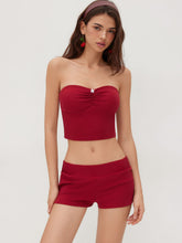 Cotton-blend Bowknot Bandeau Crop Top & Mid Rise Leggings