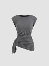Round Neckline Ruched Asymmetrical Hem Tank Top