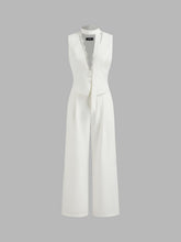 V-neck Lace Trim Wide Leg Jumpsuit With Scarf