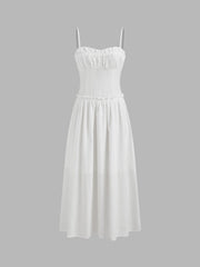 Cotton Square Neck Lettuce Trim Maxi Dress