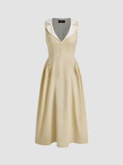 Collar Gingham Ruffle Maxi Dress