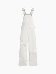 Denim Bowknot Buckle Up Pocket Wide Leg Jumpsuit