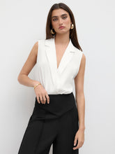 Woven Collar Solid Sleeveless Bodysuit