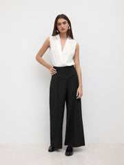 Woven Collar Solid Sleeveless Bodysuit