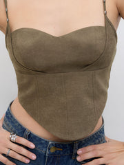Cotton-blend Sweetheart Neckline Crop Top
