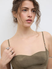 Cotton-blend Sweetheart Neckline Crop Top