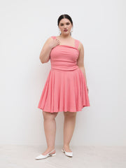 Square Neck Gingham Ruched Ruffle Mini Dress Curve & Plus