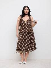 Chiffon Mid Rise Polka Dot Bowknot Mermaid Midi Skirt Curve & Plus