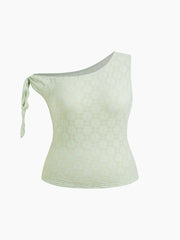 Lace Asymmetrical Neck Floral Knotted Tank Top Curve & Plus