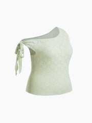 Lace Asymmetrical Neck Floral Knotted Tank Top Curve & Plus