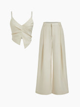 V-neck Twist Split Crop Cami Top & Mid Rise Wide Leg Trousers