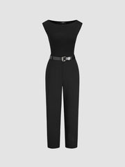 Boat Neck Tapered Jumpsuit With Belt