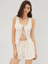 Cotton Floral Lace Trim Tie Front Split Top & Mid Rise Lettuce Trim Knotted Shorts Set