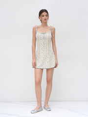 Floral Bowknot Lettuce Trim Mini Dress