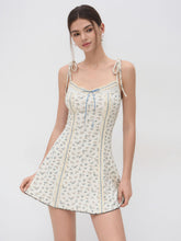 Floral Bowknot Lettuce Trim Mini Dress