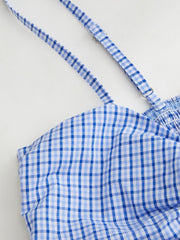 Check Shirred Knotted Bubble Hem Cami Top
