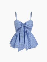Check Shirred Knotted Bubble Hem Cami Top