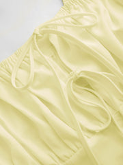 Square Neck Ruched Tie Front Crop Tank Top